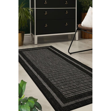 Flatweave Gel Border Black Runner-Melrose-Rug Love - The Most Loved Rug Store